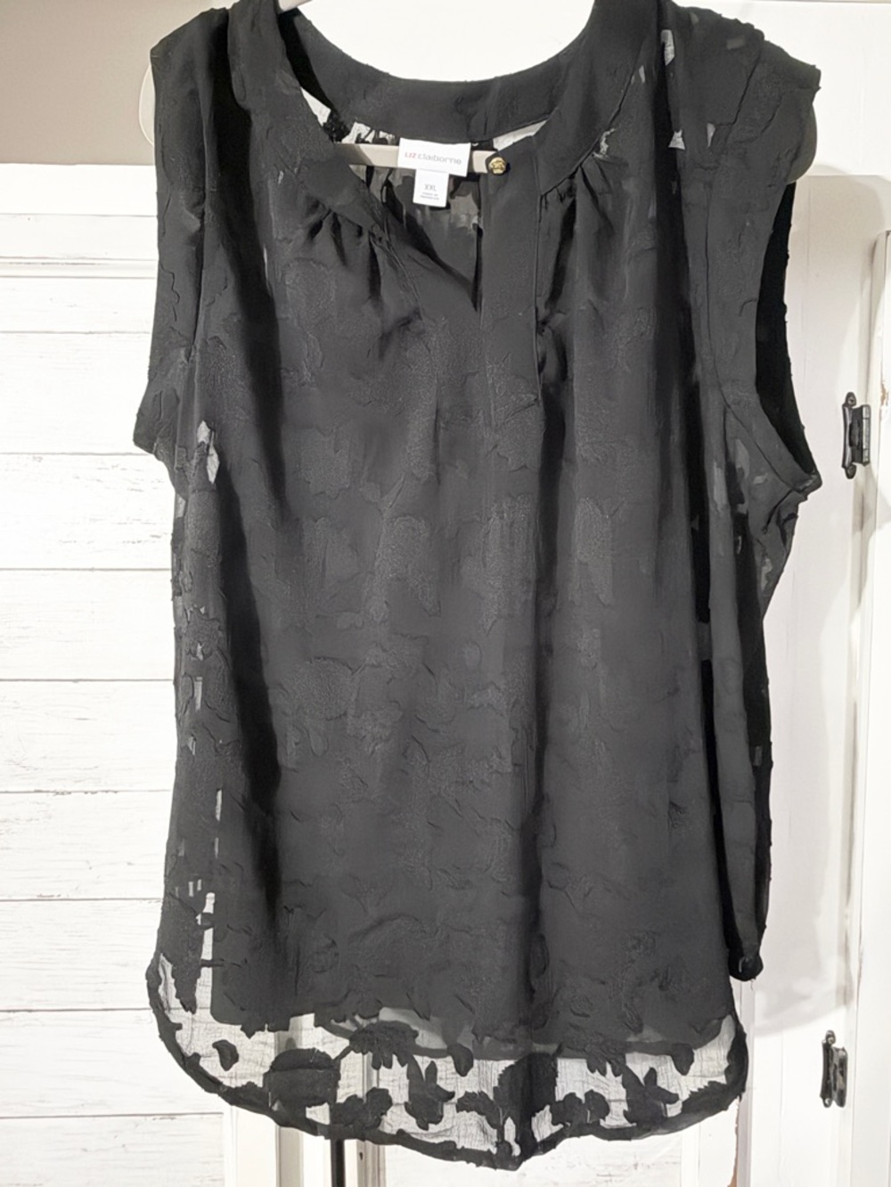 Liz Claiborne Black Sheer Blouse XXL Textured Sleeveless Top